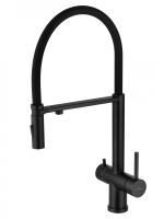 Смеситель для кухни с гибким изливом и подключением фильтра WONZON & WOGHAND, Черный матовый (WW-88458009-MB)