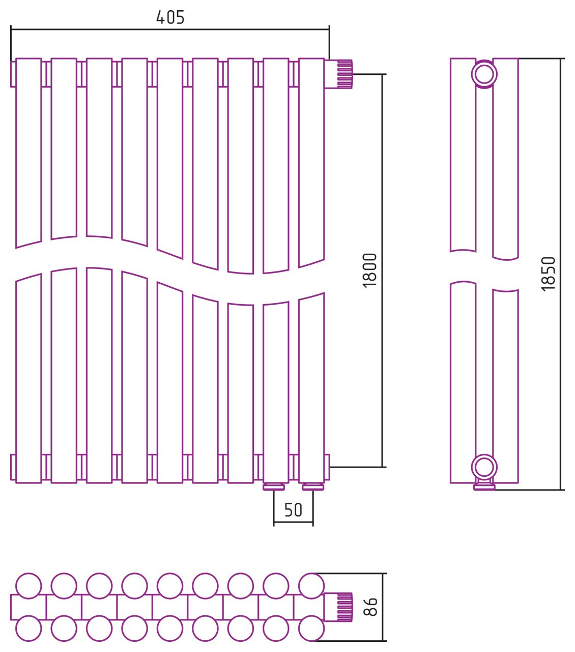Отопительный радиатор ЭСТЕТ-11 н/ж EU50 1800х405 / 9 сек (МУАР Темный Титан) Отопительный радиатор ЭСТЕТ-11 н/ж EU50 1800х405 / 9 сек (МУАР Темный Титан)