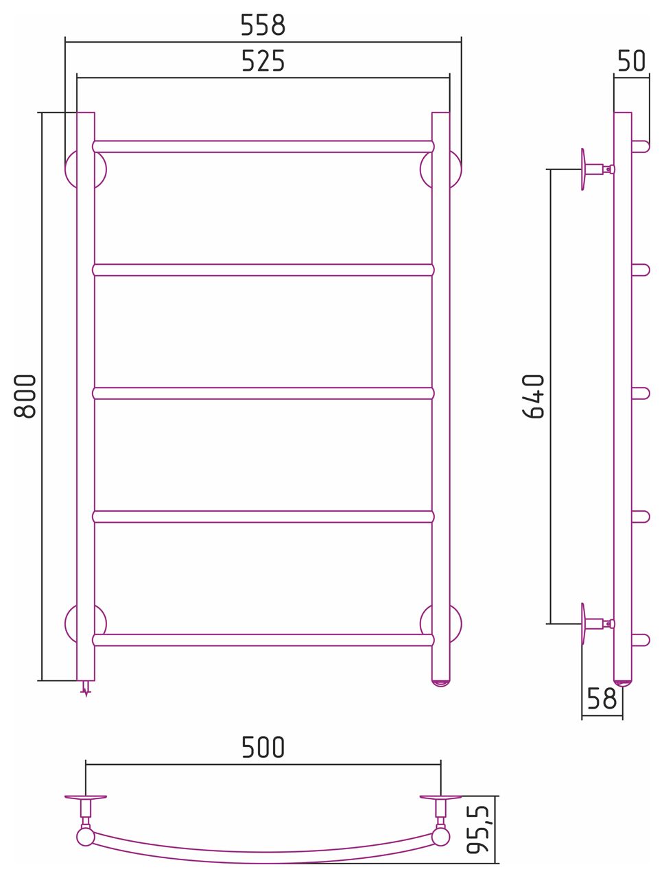 Электрический полотенцесушитель СТИЛЬЕ "Формат 40 Л" 800х500 (5) Г16 (Без покрытия)