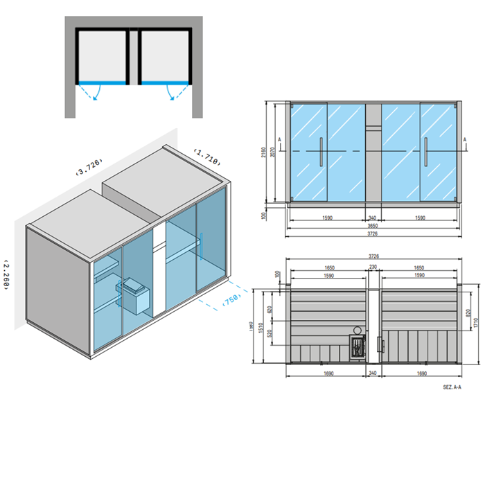 Effegibi Logica SH Сауна & Хаммам система, для ниши, 373x171xh226см, отделка: Soft Sand