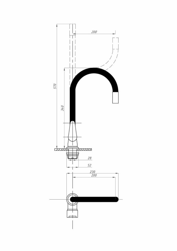 Смеситель для кухни FAUZT FZs-822-BL101 гибкий излив тип См-МОЦБА Черный, артикул FZs-822-BL101