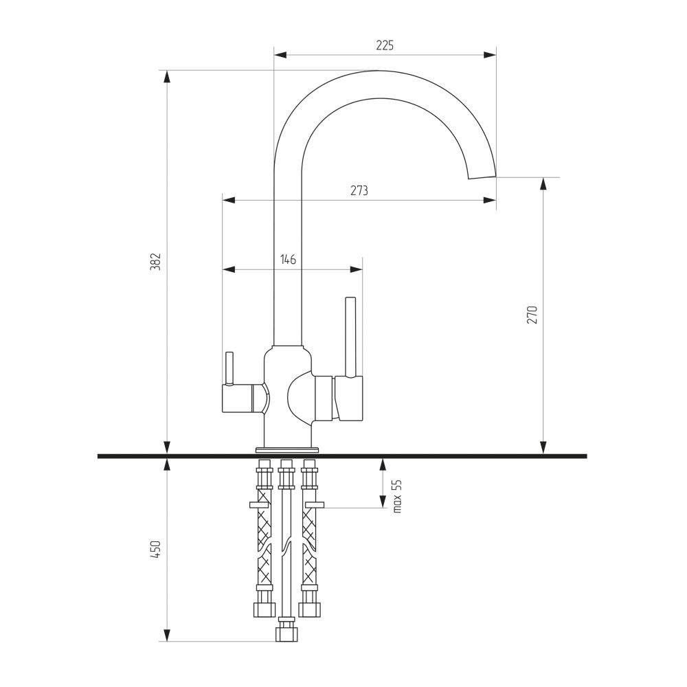 Смеситель для кухни Ulgran U-020, нержавеющая сталь, артикул U-020
