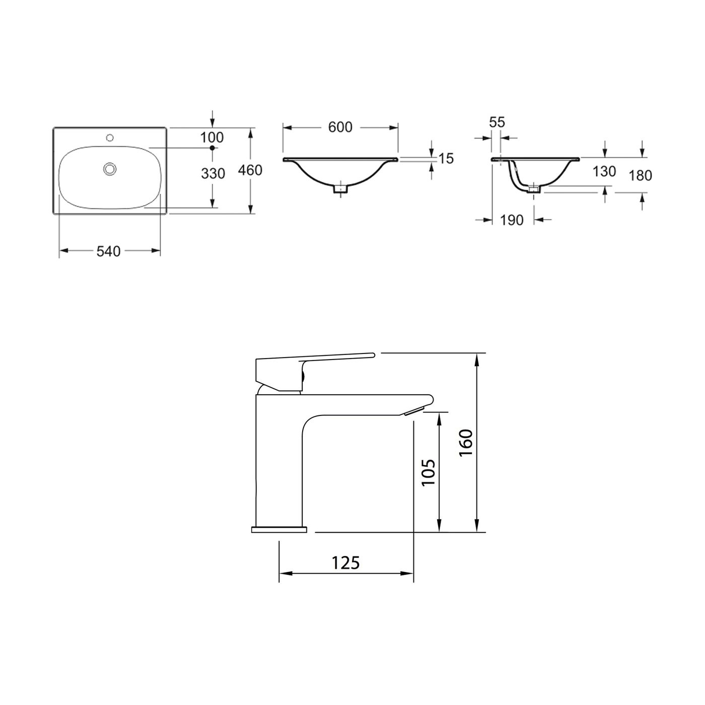 Комплект 2 в 1 Lavinia Boho Bathroom Sink 21510355, врезная фарфоровая раковина 60 см, смеситель
