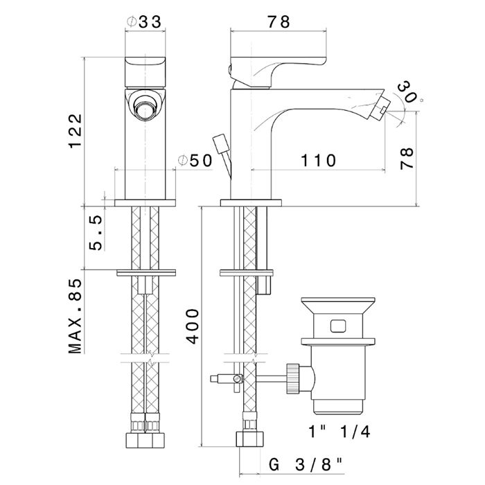 Смеситель для биде OLE однорычажный с донным клапаном, хром глянец