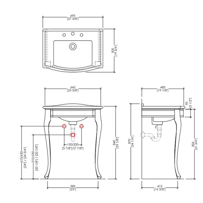 Devon Lady Металлич консоль (635х485хh840 мм) на 2х ножках, цвет: хром