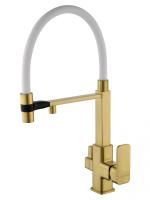 Смеситель для кухни с гибким изливом и подключением фильтра WONZON & WOGHAND, Брашированное золото (WW-88458012-BG（MW))