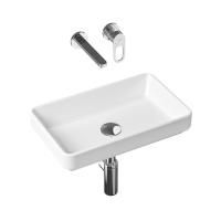 Комплект 4 в 1 Lavinia Boho Bathroom Sink Slim 21510154, накладная фарфоровая раковина 55 см, встраиваемый смеситель со скрытым механизмом, латунный сифон, донный клапан quick-clac