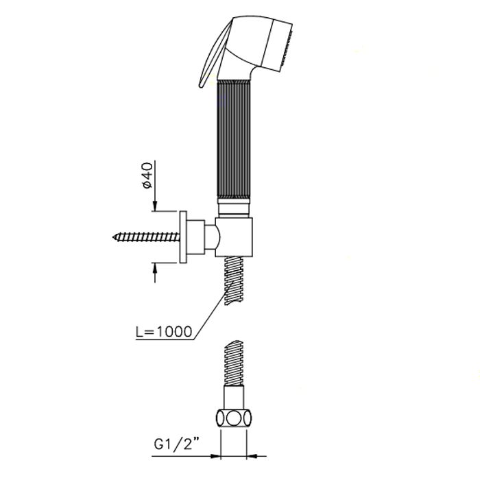 Nicolazzi Doccia Гигиенический душ, шланг 100см, с держателем, Цвет: Raw Brass "живой цвет", артикул 5523OG