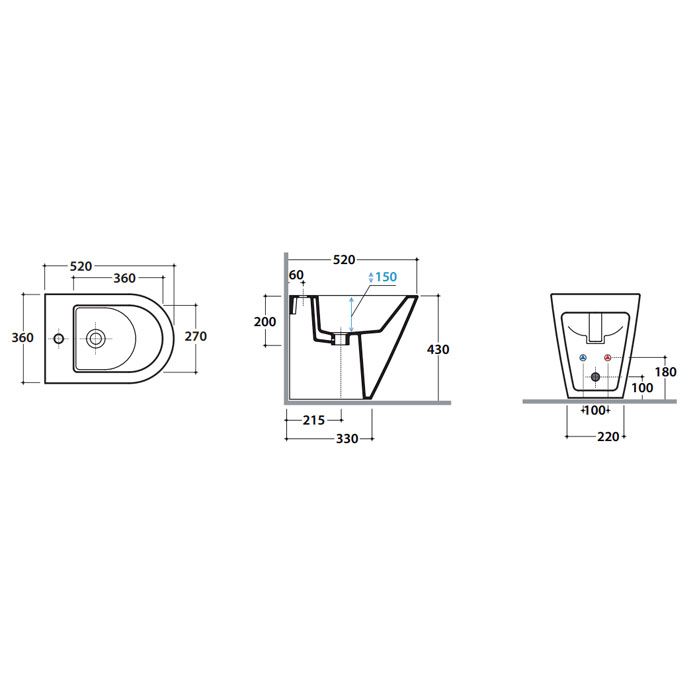 GLOBO Forty3 Биде напольное пристенное 52*36*h43см, с 1 отв. под смеситель, с креплением, цвет белый