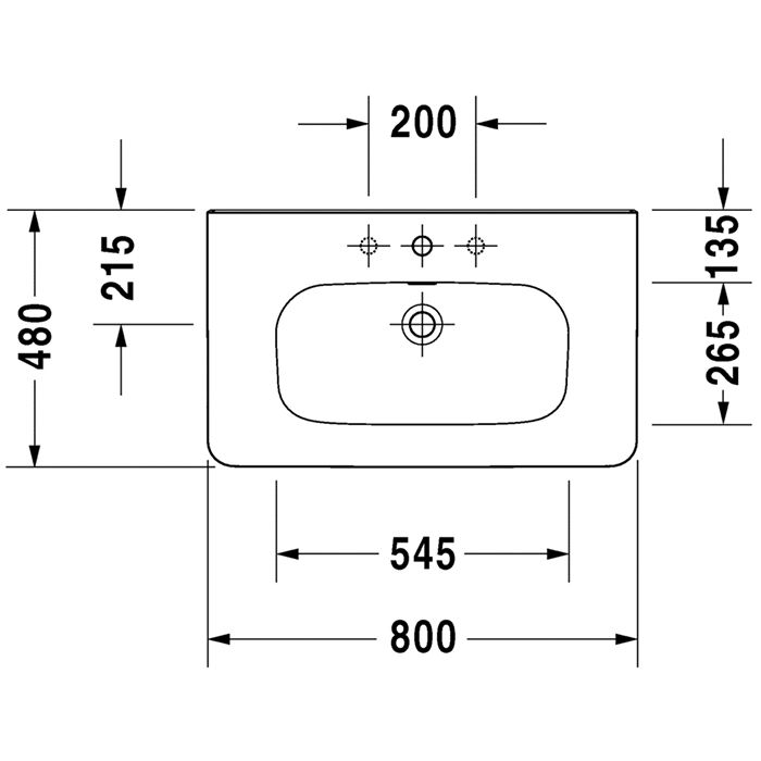 Duravit DuraStyle Раковина  для мебели,с перел., с 3 отв. под смес., 800x480мм, Цвет: Белый