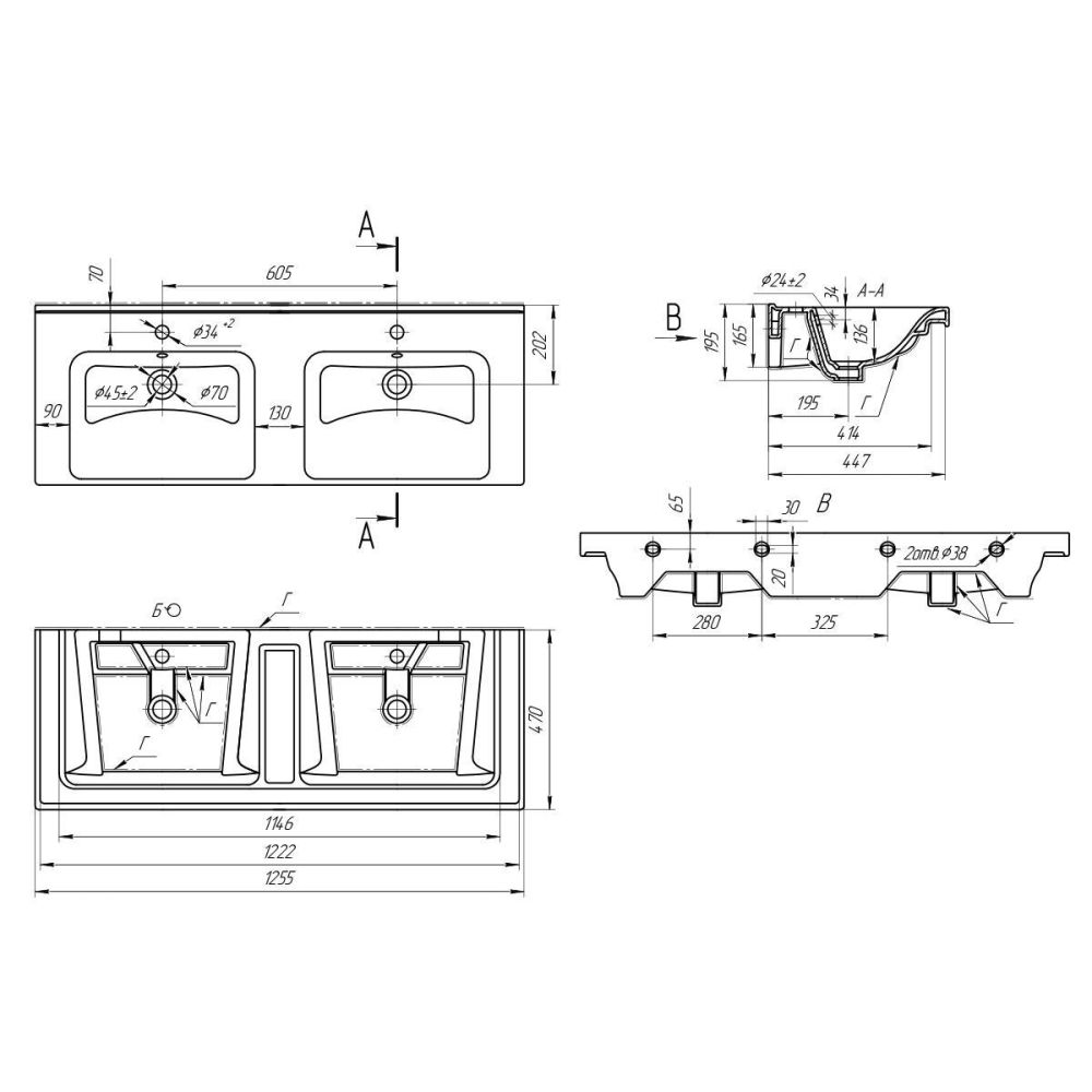 Раковина Dreja Harmony 641938, 125 см, артикул 641938