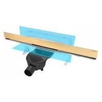 Желоб BERGES водосток WALL 600 пристенный, золото глянец, S-сифон D50 H60 боковой