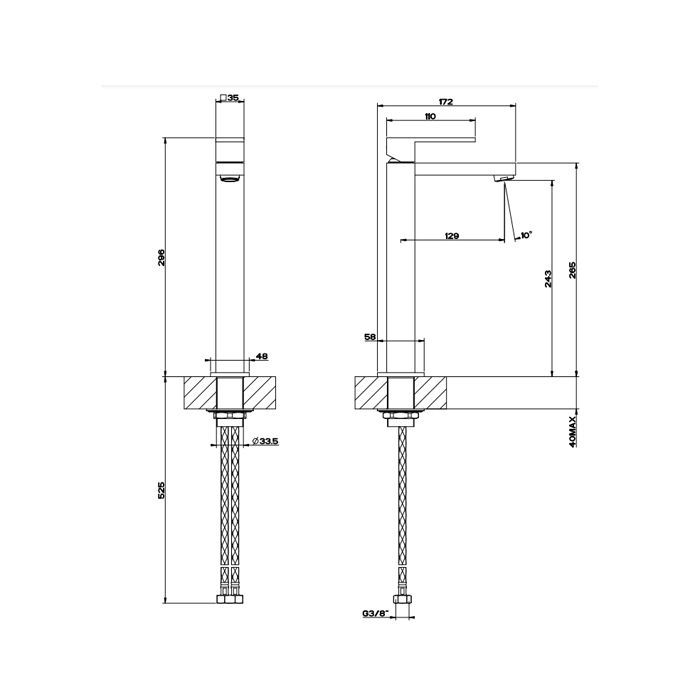 Gessi Rettangolo Смеситель для раковины с высоким изливом 128мм, цвет: черный