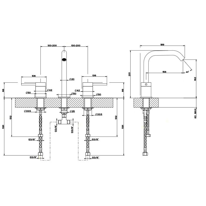 GESSI 316 Смеситель для раковины на 3 отверстия, без донного клапана, излив 156мм, h=201мм, цвет: steel brushed