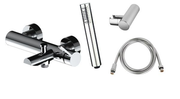 AQG Urban Flow, однорычажный смеситель для ванны c набором для душа, цвет хром