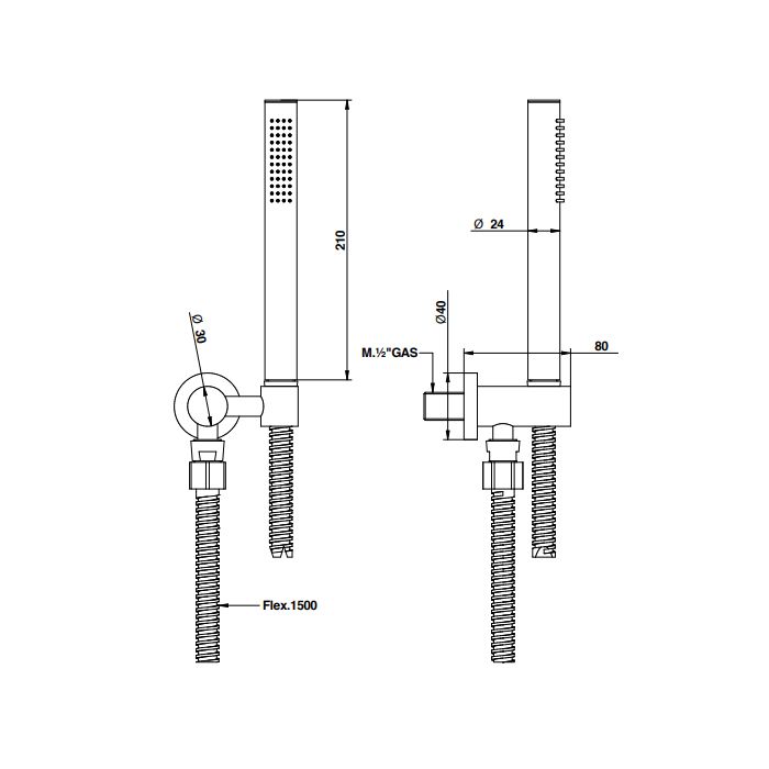 Bongio  Душевой гарнитур стойка,  шланг,ручная лейка, цвет золото