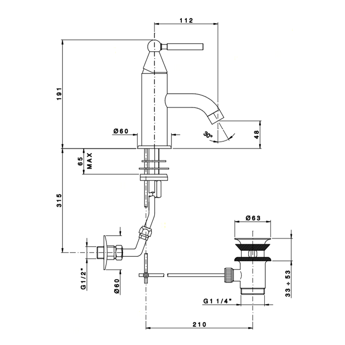 Nicolazz Torre Смеситель для раковины на 1 отверстие, с донным клапаном, излив: 112мм, цвет: хром