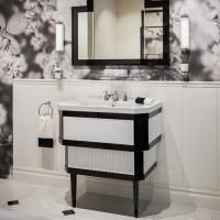 Devon&Devon Metropolitan ceramic Тумба из лакир дерева DEEP BLACK  89х87.5 с раковиной из белой керамики на 3 отв, планки крашенное дерево PURE WHITE