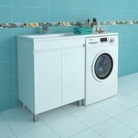 Тумба под раковину Санта Марс 68 см, 700265, над стиральной машиной, 2 двери, напольная, без ручек, белый (ум.Лидер 1300 литой мрамор)