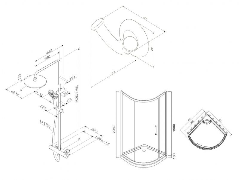 Комплект душевого уголка AM.PM Bliss L 90x90 WK53CC профиль матовый Хром стекло тонированное с душевой системой и аксессуаром Комплект душевого уголка AM.PM Bliss L 90x90 WK53CC профиль матовый Хром стекло тонированное с душевой системой и аксессуаром