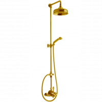 CISAL Arcana Душевой комплект: термостатический смеситель, стойка с верхним душем, лейка+шланг, цвет золото