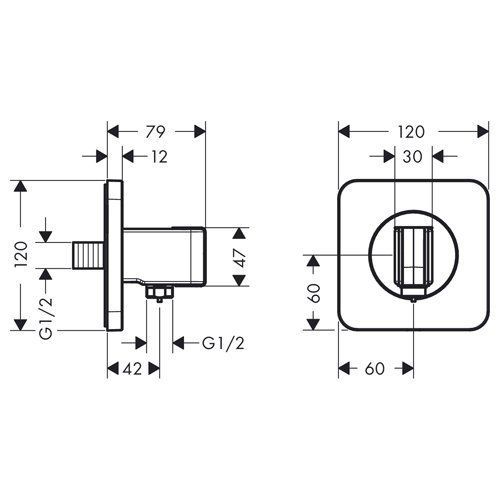 AX ShowerSelect Вывод воды с клапаном и держателем ручного душа, ½’, цвет: хром AX ShowerSelect Вывод воды с клапаном и держателем ручного душа, ½’, цвет: хром