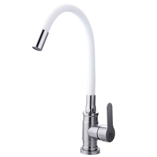 Смеситель для кухни с гибким изливом FASHUN A54401-8, сатин/белый