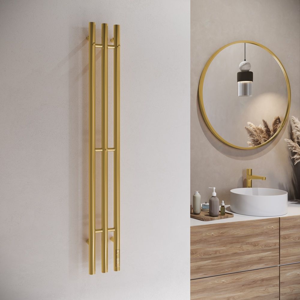 Полотенцесушитель электрический Terminus Стойка TRES круг 120, брашированное золото, артикул 4670078566249