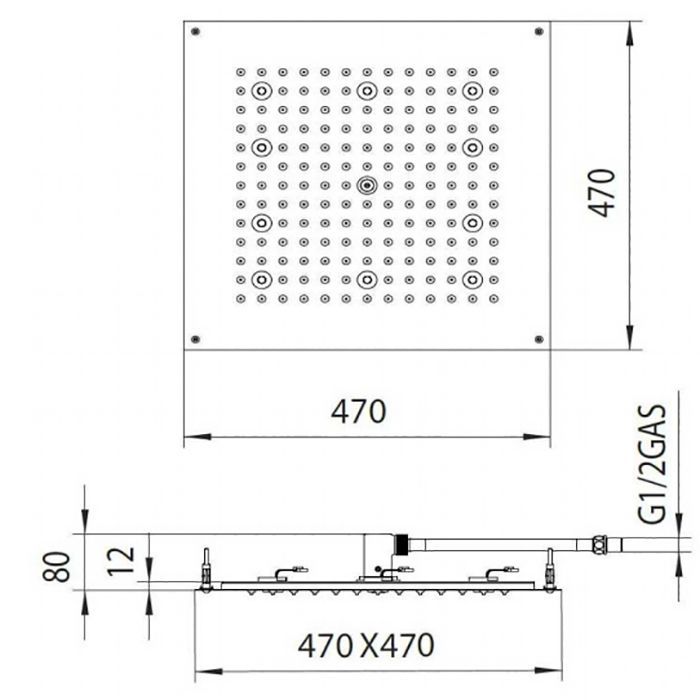BOSSINI DREAM-CUBE Верхний душ 470 x 470 mm с 8 LED  RGB, блок питания/управления, Cromoterapia, гибкая подводка,цвет: хром BOSSINI DREAM-CUBE Верхний душ 470 x 470 mm с 8 LED  RGB, блок питания/управления, Cromoterapia, гибкая подводка,цвет: хром