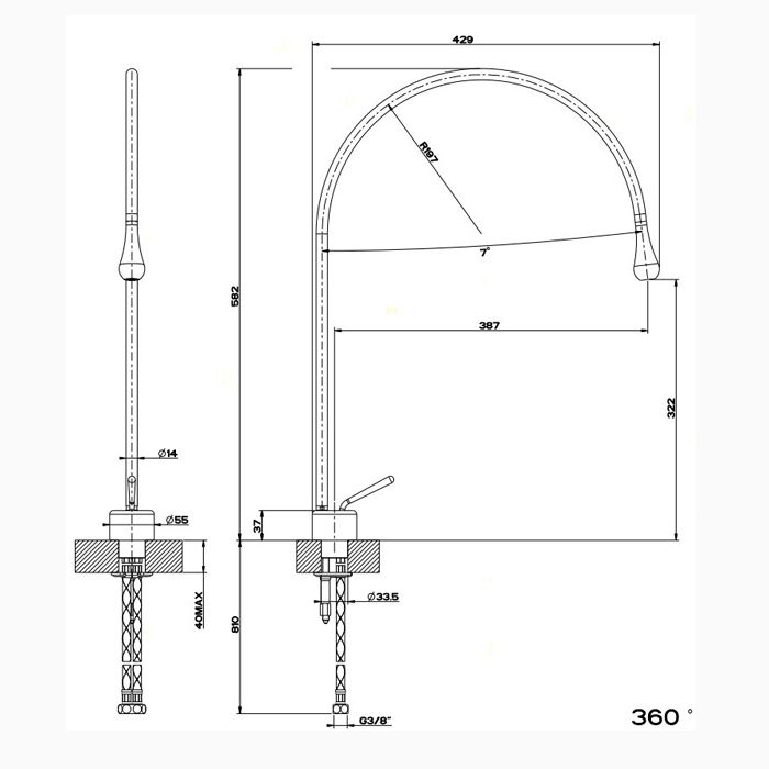 Gessi Goccia Смеситель для раковины на 1 отверстие, излив 387мм R=197, цвет: хром