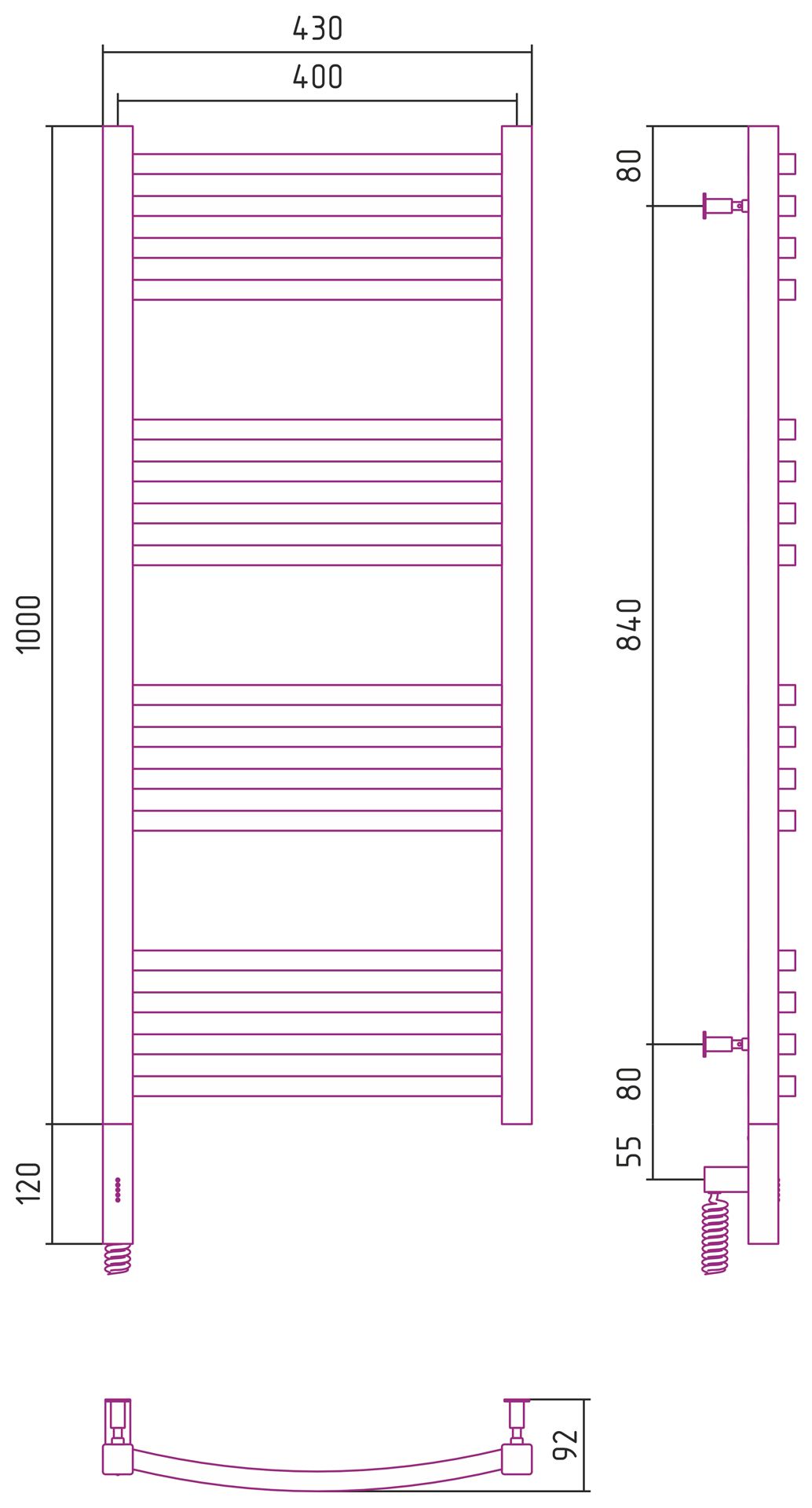 Полотенцесушитель электрический АРКУС 3.0 1000х400 МЭМ левый (Шампань)