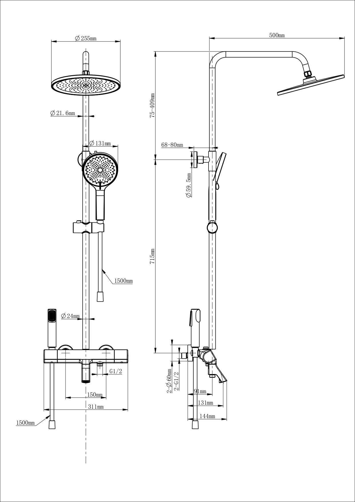 Душевая система с термостатом WONZON & WOGHAND The ONE, Хром (WW-B3094-CR)