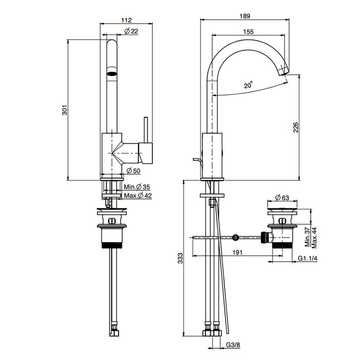 Fima Carlo Frattini Spillo Up Смеситель для раковины, на 1 отв., с донным клапаном, цвет: чёрный матовый