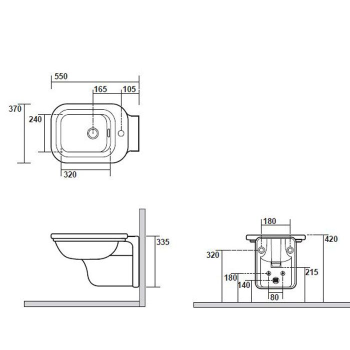 Kerasan Waldorf Биде подвесное с 1 отв. под смеситель 55х37см, цвет: черный, заглушка хром