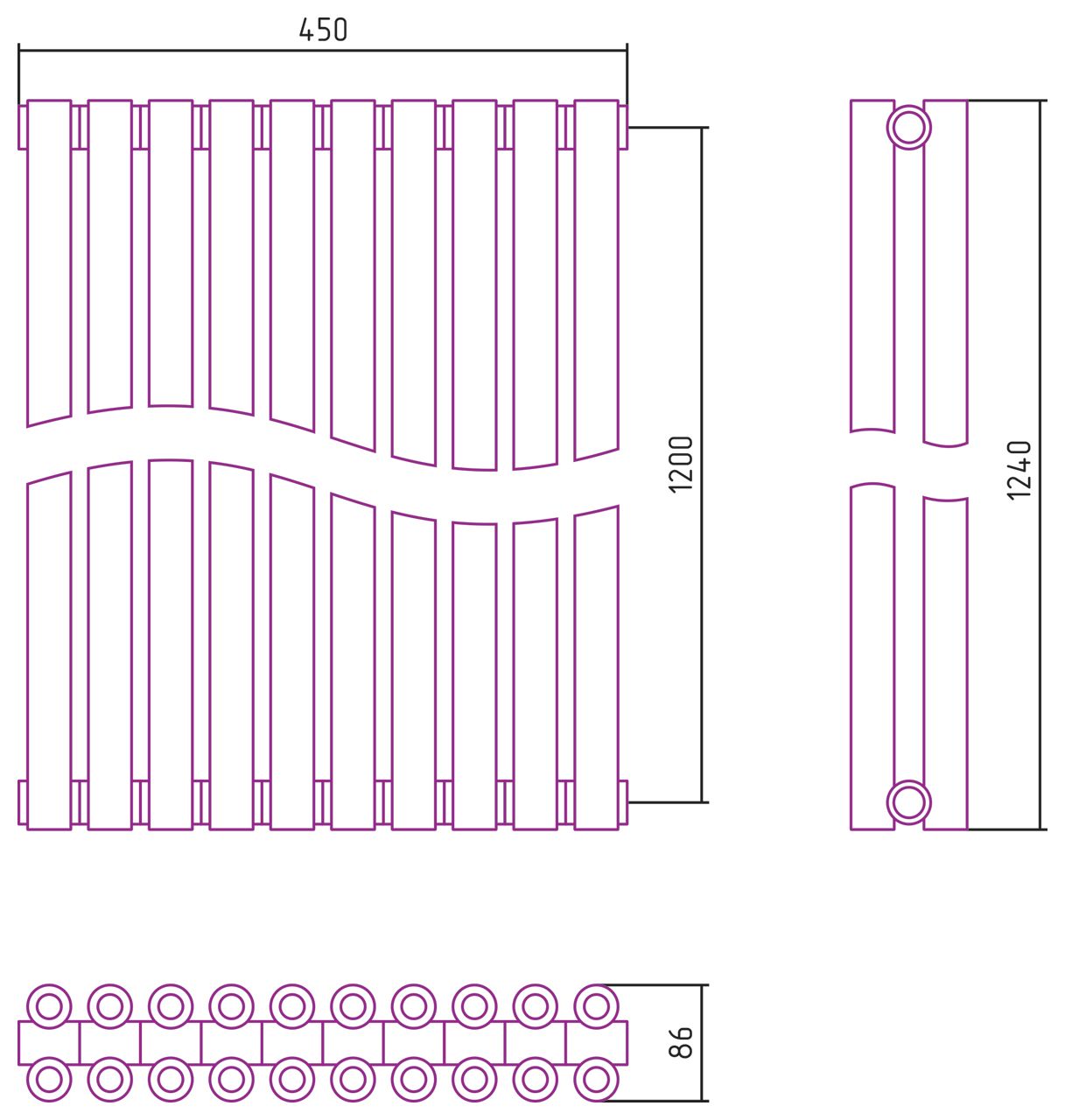 Отопительный радиатор ЭСТЕТ-00 н/ж 1200х450 / 10 сек (Состаренная Латунь)