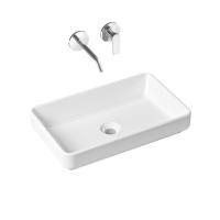 Комплект 2 в 1 Lavinia Boho Bathroom Sink Slim 21510137, накладная фарфоровая раковина 55 см, встраиваемый смеситель со скрытым механизмом