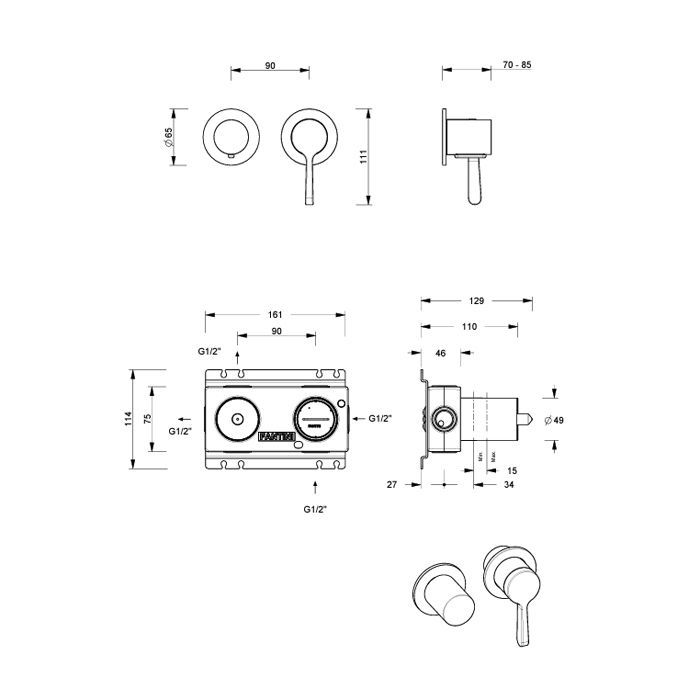 Внутрення часть, Fantini, назначение-смеситель для душа, стандарт подвода воды-1/2"