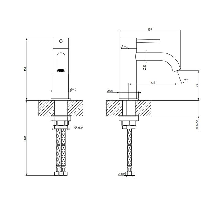 GESSI 316 Смеситель для раковины на 1 отверстие без донного клапана, излив 123мм, цвет: brushed copper pvd