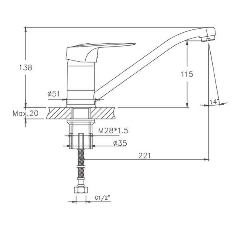 Смеситель для кухни Cron CN4904, хром