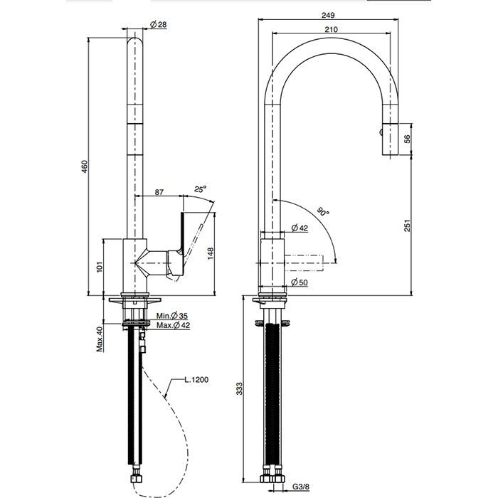 Fima Carlo Frattini Kitchen Смеситель для кухни, на 1 отв., с выдвижной лейкой Mast, цвет: хром