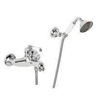 ERMITAGE Смеситель для ванны моноком. внешний, ручка белая, хром