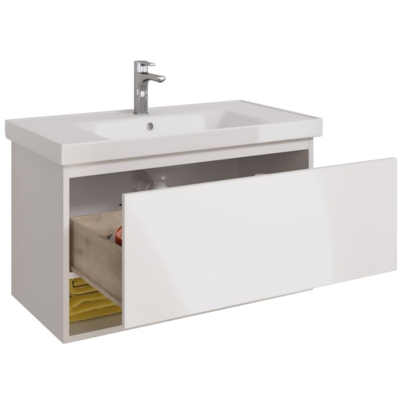 PERFECTO Тумба 90 см подвес. 1 ящ., push-to-open, белый глянец