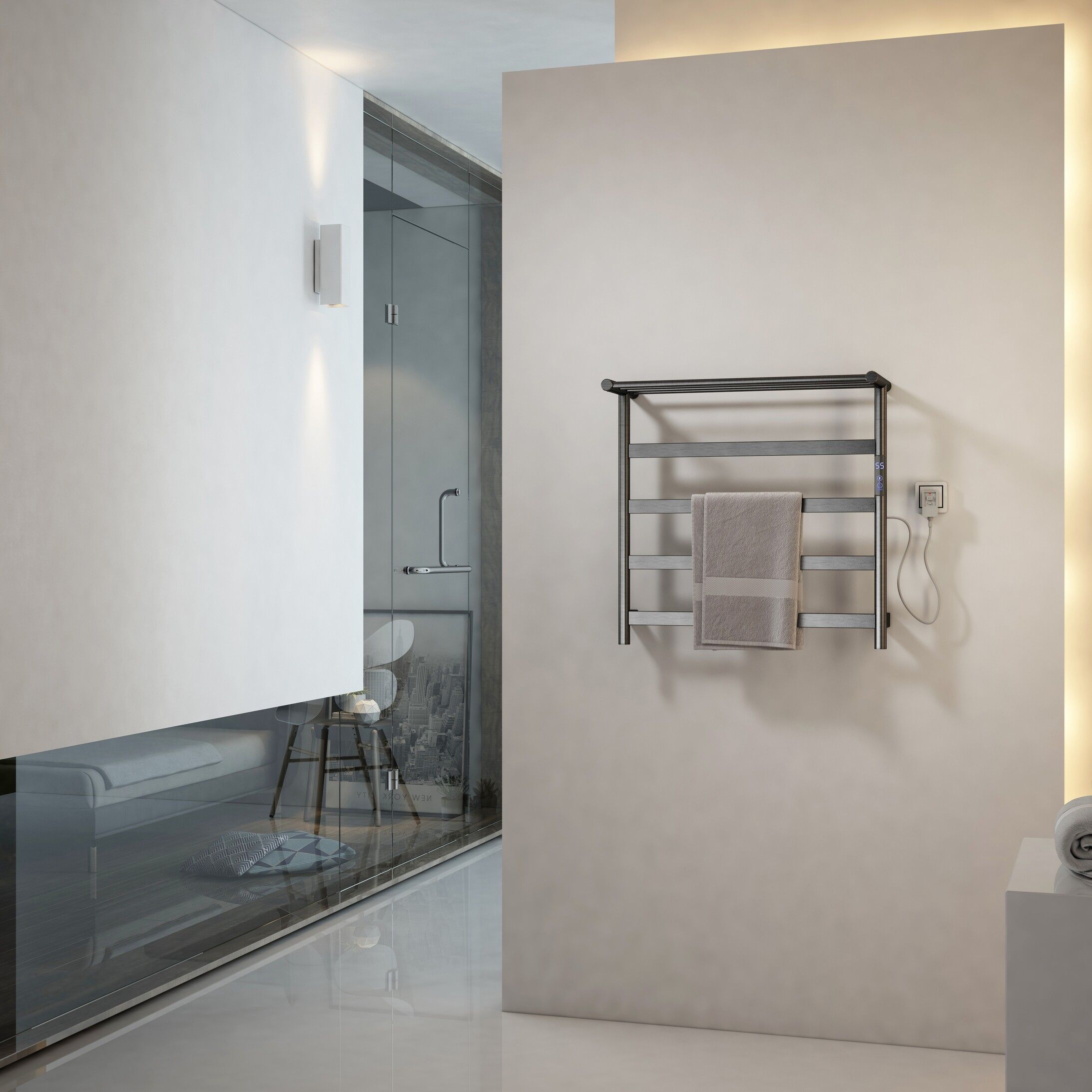 Полотенцесушитель электрический с полкой WONZON & WOGHAND, Темный графит (WW-A402-GM) Полотенцесушитель электрический с полкой WONZON & WOGHAND, Темный графит (WW-A402-GM)