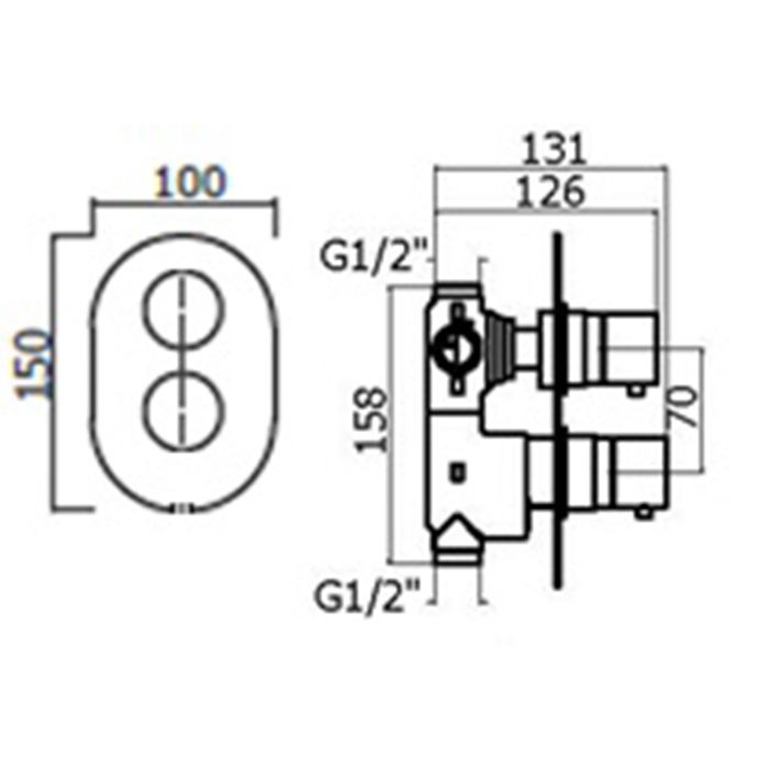 Plumberia Selection IXO Смеситель термостат встраиваемый для душа 2 выход в к-те со встраив.частью, накл. овальная из нерж.стали, хром
