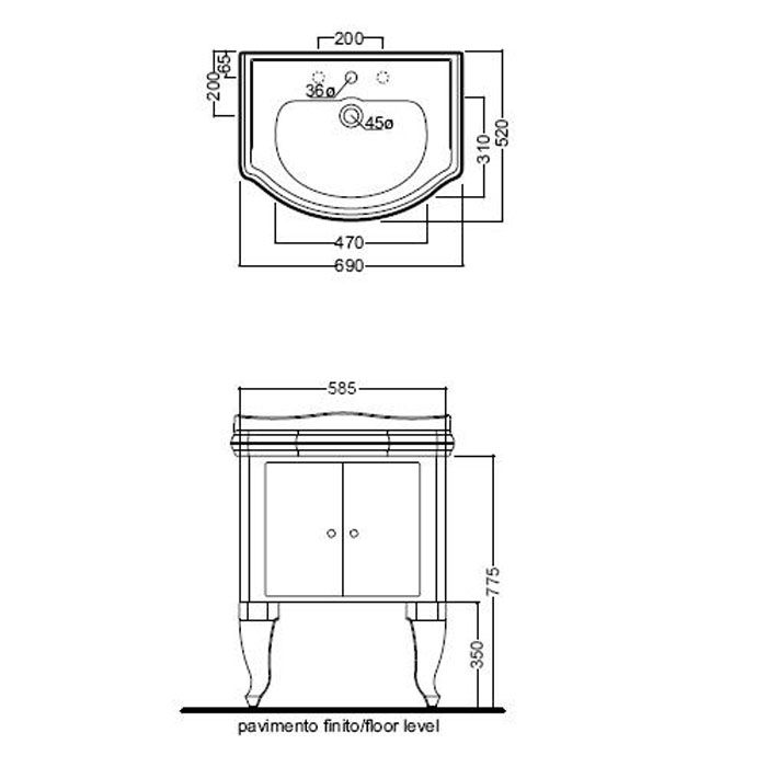 KERASAN Retro 69, раковина 69*52см с 1 отв., цвет: белый, артикул 104601*1