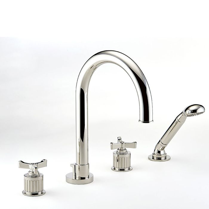 THG HAMPTONS Смеситель для установки на борт ванны на 4 отверстия, с изливом и ручным душем, цвет хром