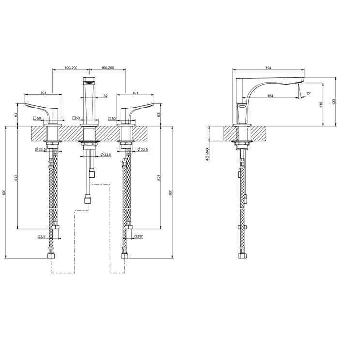 GESSI Rilievo Смеситель для раковины на 3 отв. без донного клапана h=125мм, излив 154мм, цвет: хром