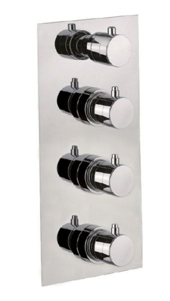 Fiore X-Termo, встраиваемый в стену смеситель для душа на 4 выхода, с термостатом (прямоугольная панель и круглые ручки), цвет золото