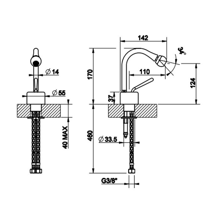 Gessi Goccia Смеситель для биде на 1 отверстие, СПЕЦАРТИКУЛ - укажите угол поворота носика при заказе,  цвет: хром