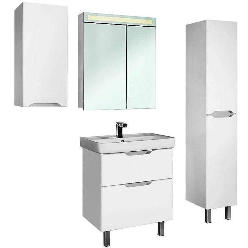 Тумба Q PLUS 55 см, подвесная/напольная, 2 ящика, с опорами, белый глянец